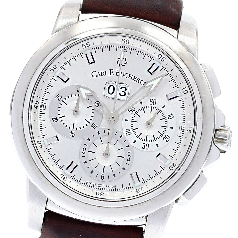 長い巻き毛 F.ブヘラ CARL F.BUCHERER 00.10624.08.13.21 パトラビ クロノグラフ 自動小銃一巻き メンズ _834458【中古】