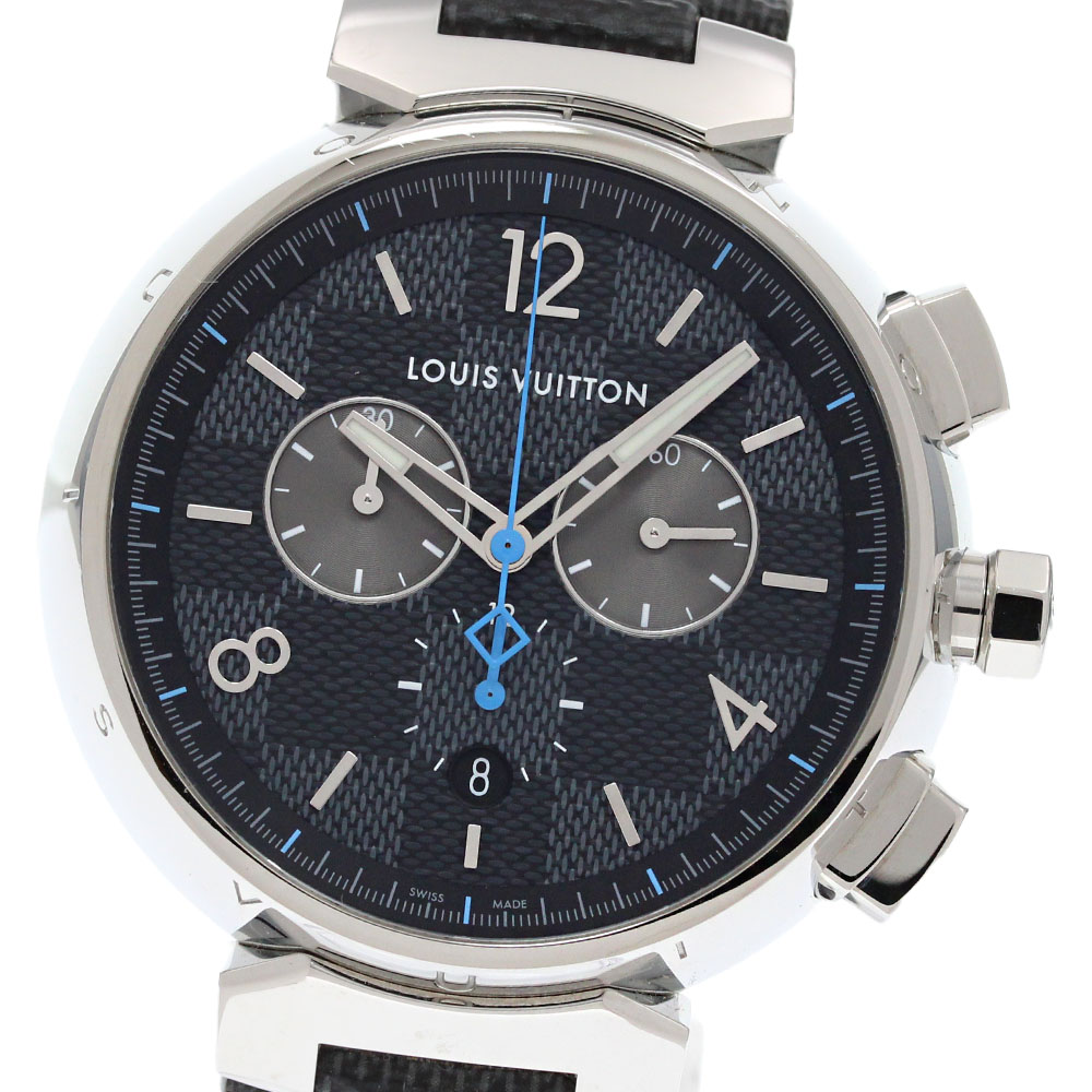 ルイ・ヴィトン LOUIS VUITTON QA094 タンブール ダミエ グラフィット クロノグラフ クォーツ メンズ 箱・保証書付き_850253【中古】