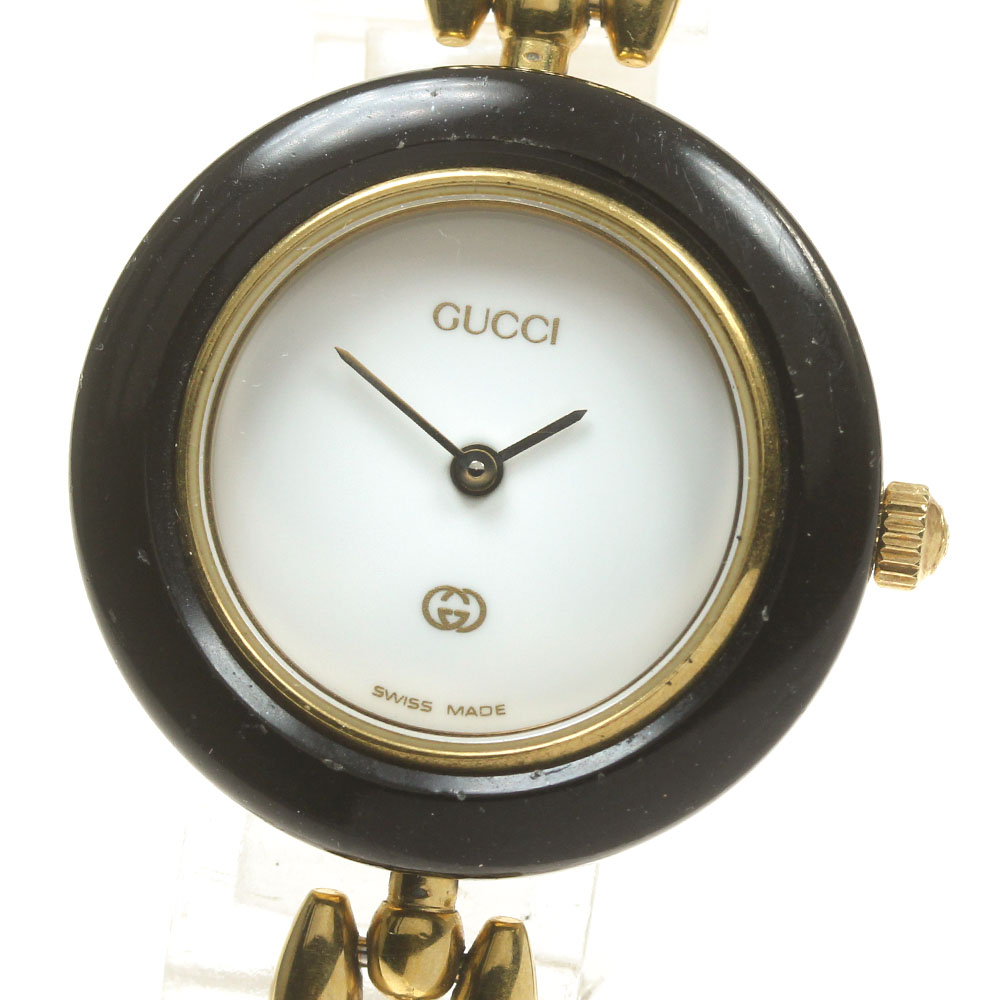 Ｔオーバーホール済　GUCCI　グッチ　チェンジベゼル 箱付　腕時計 グッチ GUCCI チェンジベゼル 1100-L ホワイト GP レディース