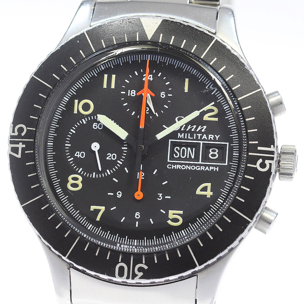 ジン Sinn 156 ミリタリー 飛行士 デイデイト クロノグラフ 自動小銃一巻き メンズ 内箱・御墨付き付き添い人_861776【中古】