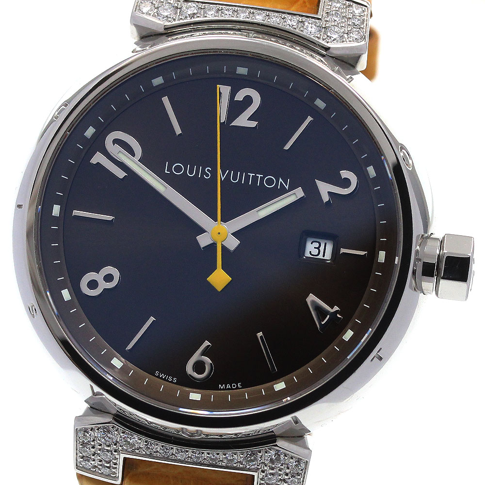 ルイ・ヴィトン LOUIS VUITTON Q111G タンブール デイト ラグダイヤ 石英 メンズ _870614【中古】