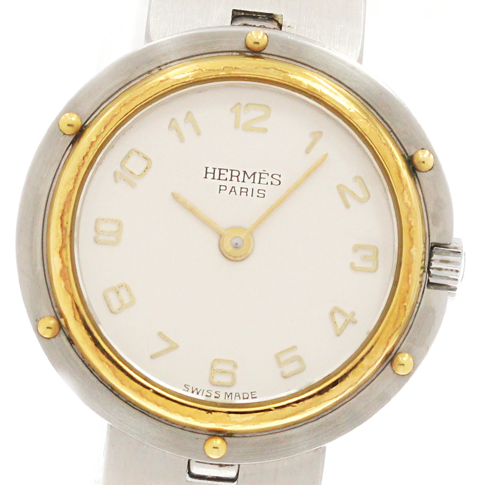 287 HERMES 時計　オリンピア　箱付き　コンビ　レディース　メンズ HERMES】- 仕上済 - ヴィンテージ エルメス オリンピア クォーツ