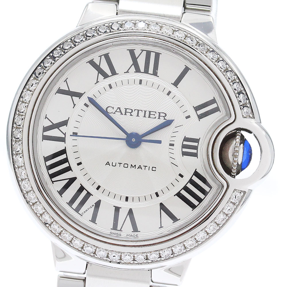カルティエ CARTIER W4BB0023 バロンブルー ドゥ カルティエ 33mm ダイヤベゼル 自動巻き レディース _870623【中古】