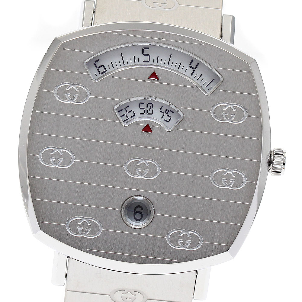 グッチ GUCCI 157.4/YA157401 グリップウォッチ デイト クォーツ メンズ 極美品 箱付き_875820【中古】