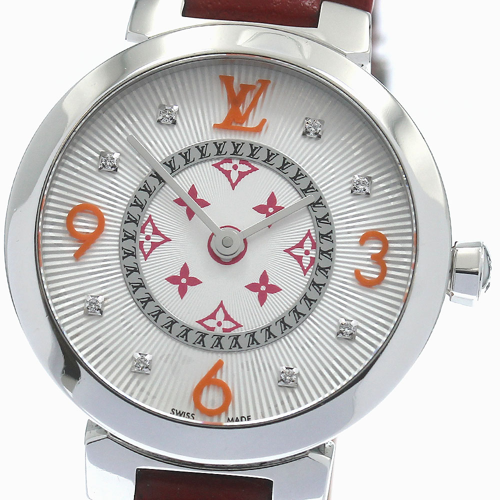 ルイ・ヴィトン LOUIS VUITTON QA146Z タンブール PM モノグラム フーシャ\u0026オレンジ色 8P金剛石 石英 レディース 箱・御墨付き付き添い人_876995【中古】