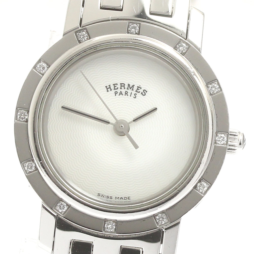 エルメス HERMES CL4.230 クリッパー ナクレ ベゼルダイヤ クォーツ レディース _880402【ev20】【中古】