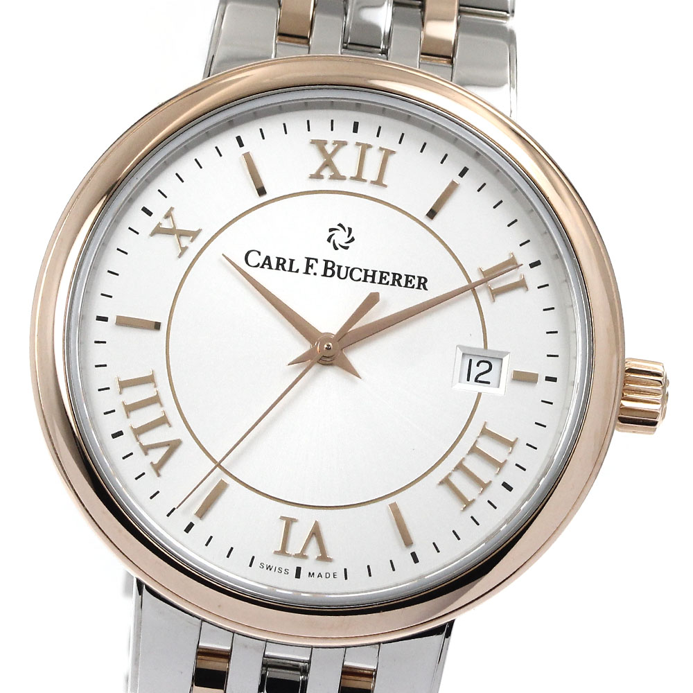 長い巻き毛 F.ブヘラ CARL F.BUCHERER 10314.07 アダマビ デイト 自動小銃一巻き メンズ 美品 御墨付き付き添い人_883842【中古】