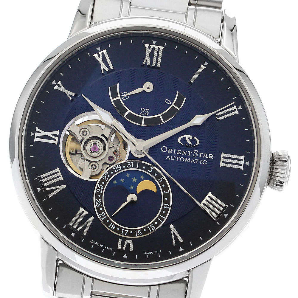 東洋 ORIENT RK-AY0103L/F7M6-UAB0 東洋はやりっ子 メカニカルムーンフェイズ 自動小銃一巻き メンズ 良品 内箱・御墨付き付き添い人_891233【電子ボルト20】【中古】