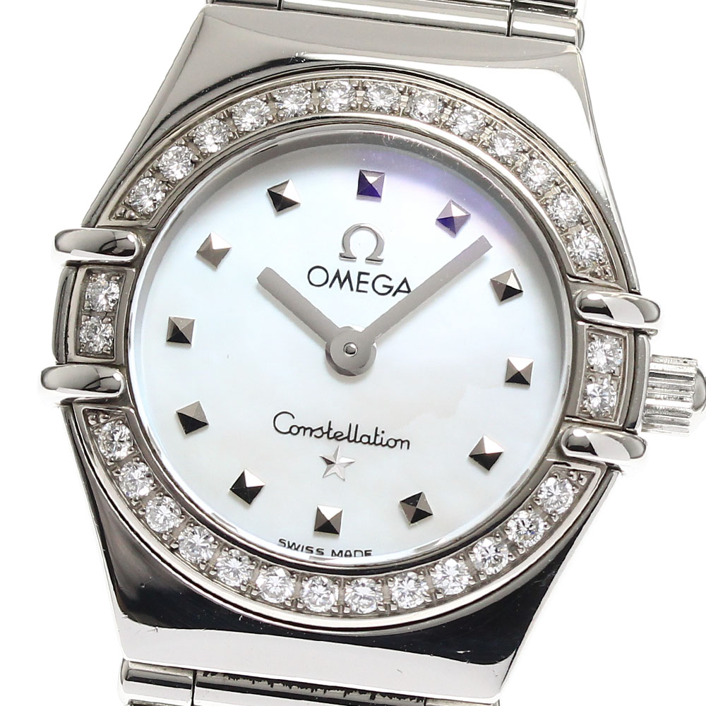 ゼロ OMEGA 1475.71 コンステレーション マイチョイス ダイヤベゼル 白いこと貝殼文字記号盤 石英 レディース _894085【電子ボルト15】【中古】