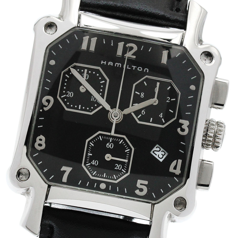 HAMILTON 3832 電池式 黒文字盤 クロノグラフ ジャンク品 インディペンデンス スケルトン クロノ 42MM スティール
