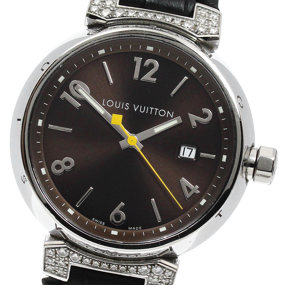 ルイ・ヴィトン LOUIS VUITTON Q111G タンブール デイト ラグダイヤ 石英 メンズ _899139【中古】