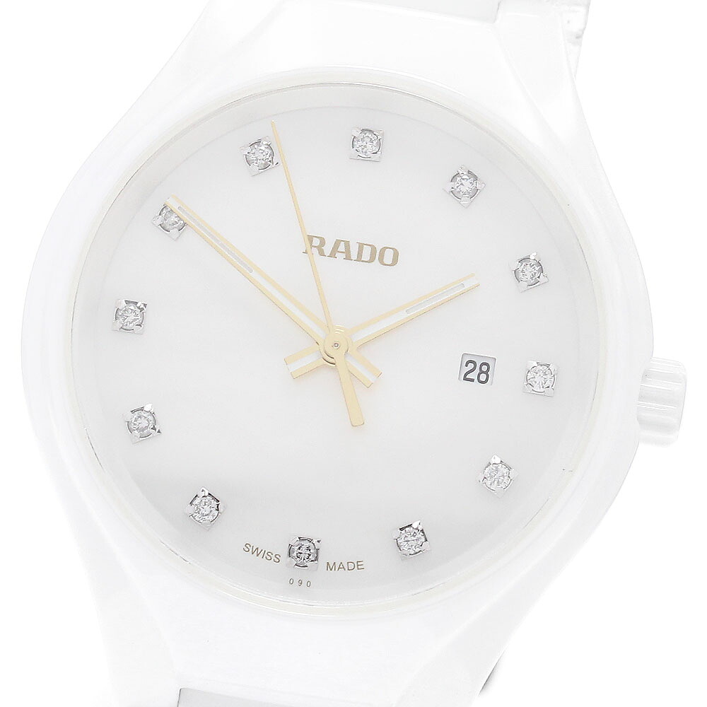 ラドー RADO R27061902 トゥルー 12Pダイヤ デイト クォーツ レディース 美品 箱・保証書付き_902244【中古】