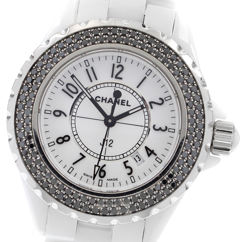 シャネル CHANEL H1630 J12 白セラミック ブラックダイヤベゼル クォーツ レディース _901950【ev10】【中古】