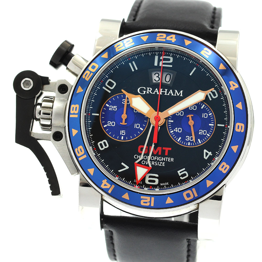 グラハム GRAHAM 2OVGS.B26A クロノファイター 厚地の外套大きさ GMT デイト 自動小銃一巻き メンズ 御墨付き付き添い人_903648【中古】