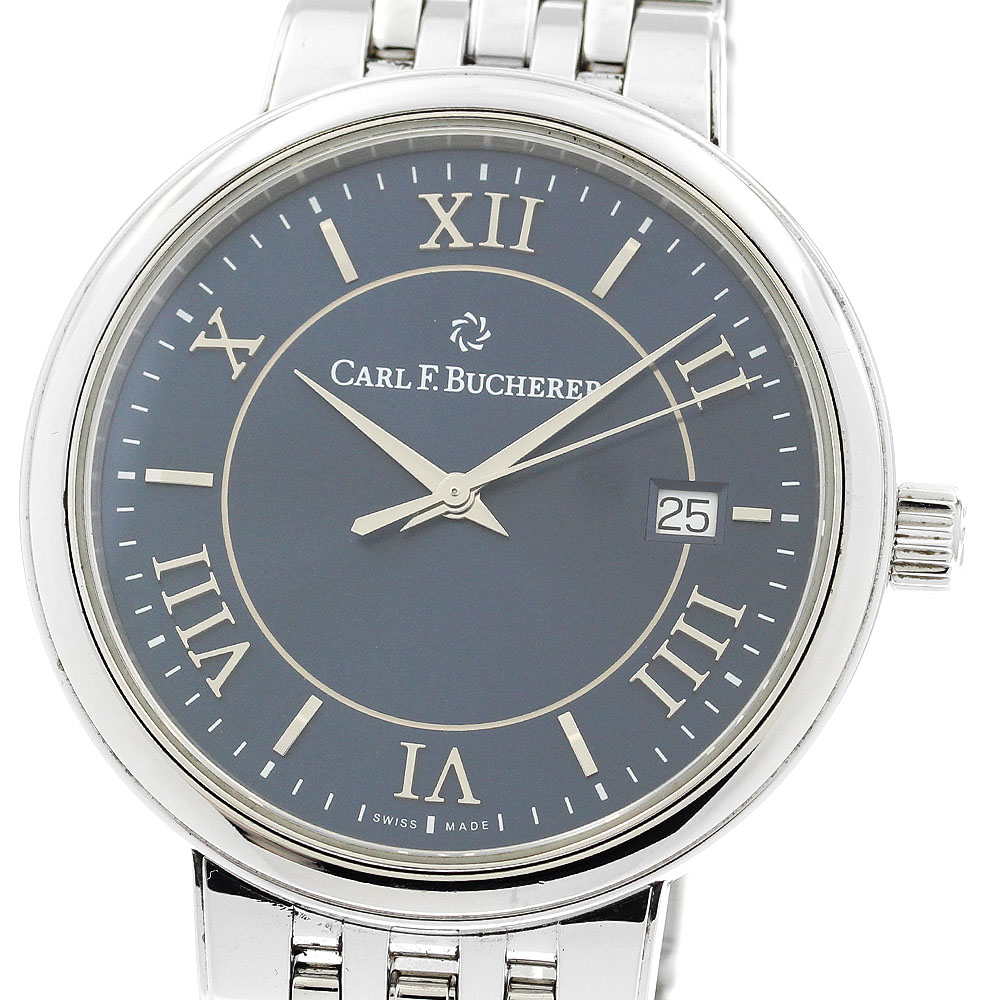 長い巻き毛 F.ブヘラ CARL F.BUCHERER 10314.08 アダマビ デイト 自動小銃一巻き メンズ _903295【中古】