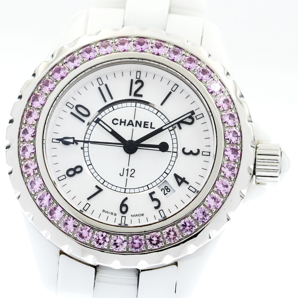 シャネル CHANEL H1181 J12 ピンクサファイアベゼル クォーツ レディース 良品 _903320【中古】