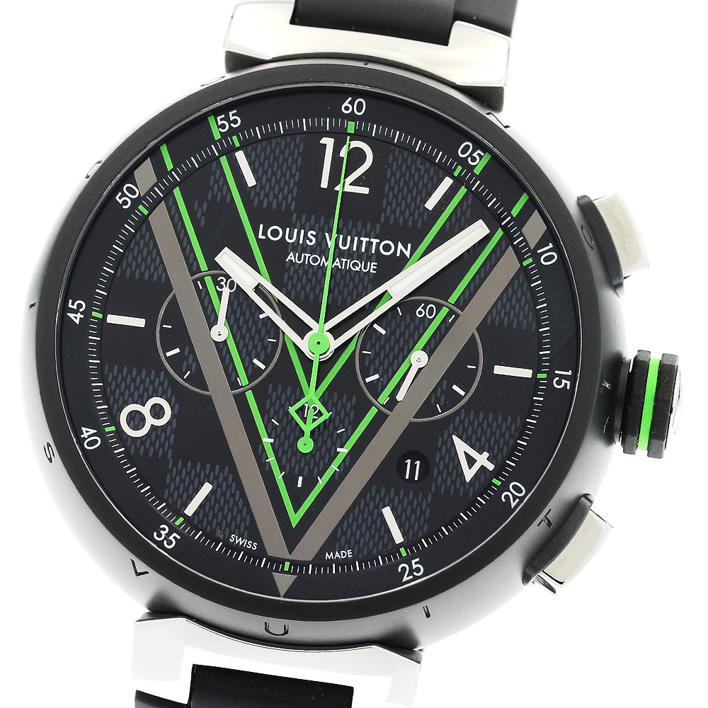 ルイ・ヴィトン LOUIS VUITTON QA130Z タンブール ダミエ・グラフィット レース クロノグラフ 自動巻き メンズ 美品 箱・保証書付き_907006【中古】|CLOSER
