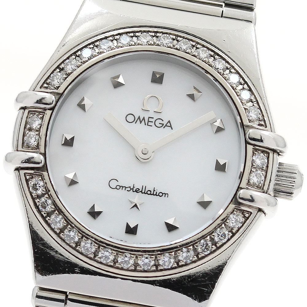 ゼロ OMEGA 1475.71 コンステレーション マイチョイス ダイヤベゼル 白いこと貝殼文字記号盤 石英 レディース _903323【電子ボルト15】【中古】