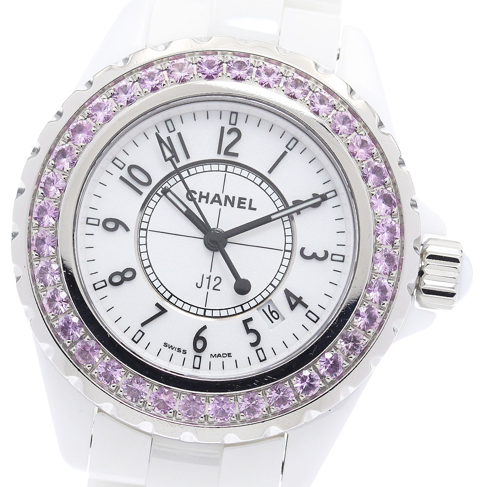 シャネル CHANEL H1181 J12 ピンクサファイアベゼル クォーツ レディース _908393【中古】