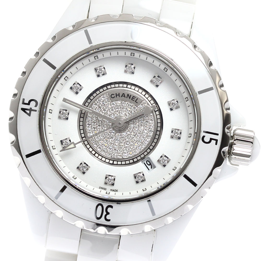 シャネル CHANEL H2123 J12 金剛石 白陶芸 石英 ボーイズ 良品 _908465【中古】