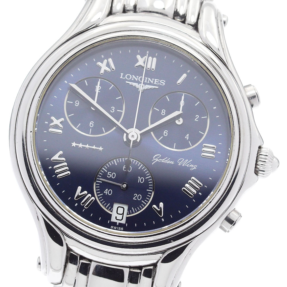 ロンジン LONGINES L3.610.4 ゴールデンウィング クロノグラフ クォーツ メンズ 保証書付き_907159【ev10】【中古】