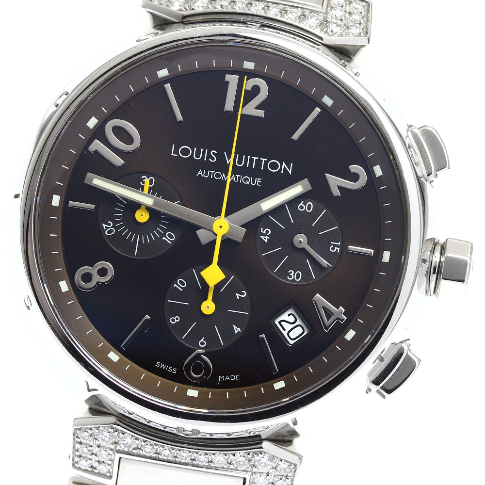 ルイ・ヴィトン LOUIS VUITTON Q112G タンブール クロノグラフ ラグダイヤ 自動小銃一巻き メンズ 箱・御墨付き付き添い人_910766【中古】