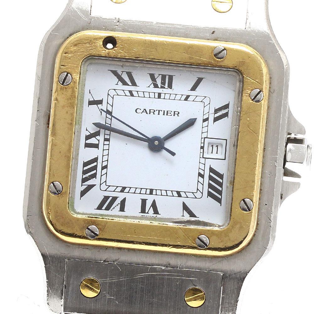 訳あり カルティエ CARTIER サントスガルベ デイト コンビ 自動巻き メンズ _902287【ev15】【中古】
