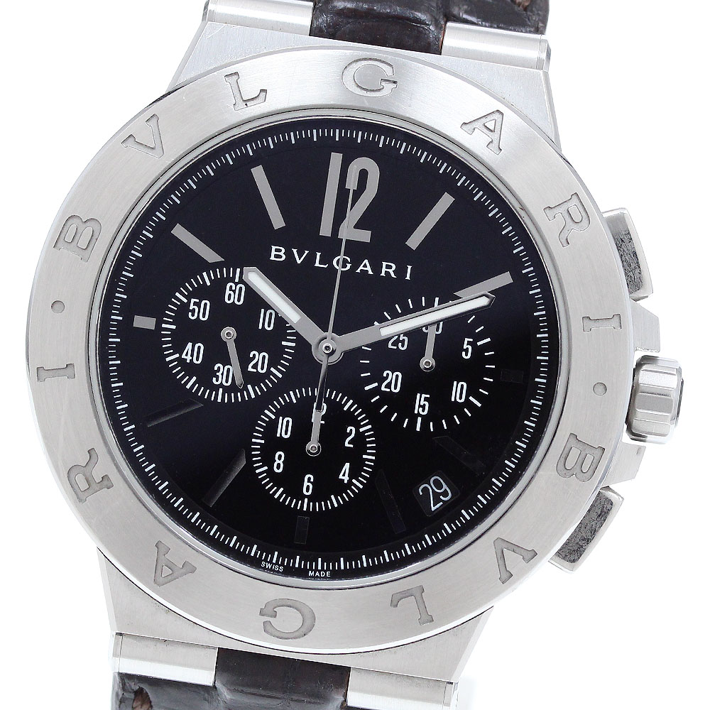 ブル小峡谷 BVLGARI DG41SCH ディアゴノ ヴェロチッシモ クロノグラフ デイト 自動小銃一巻き メンズ 箱・御墨付き付き添い人_913472【中古】
