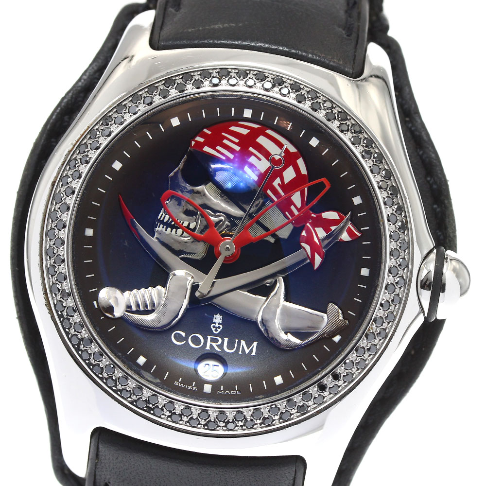 コルム CORUM 082.157.49 砂上の楼閣 プライベティア ブラックダイヤベゼル 自動小銃一巻き メンズ 御墨付き付き添い人_911546【電子ボルト10】【中古】