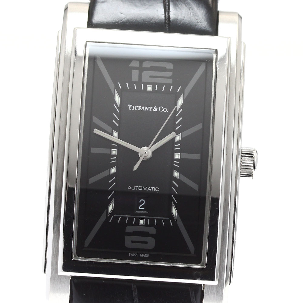 希少　Tiffany & Co. ブラックレザー時計 ティファニー TIFFANY&Co アトラス ドーム クォーツ ブラック