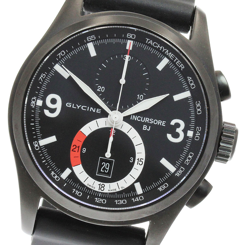 グリシン GLYCINE 3871 インクルソーレ 黒いこと万力 クロノグラフ 手一巻き メンズ 良品 _914282【中古】