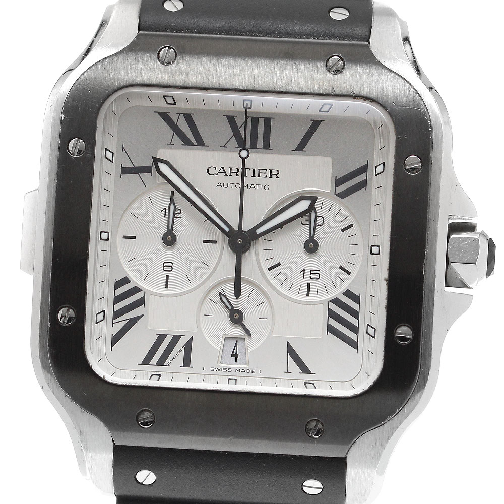 胴締め訳あり カルティエ CARTIER WSSA0017 サントス ドゥ カルティエ クロノグラフ XL デイト 自動小銃一巻き メンズ 御墨付き付き添い人_914605【中古】 腕時計-メンズ腕時計