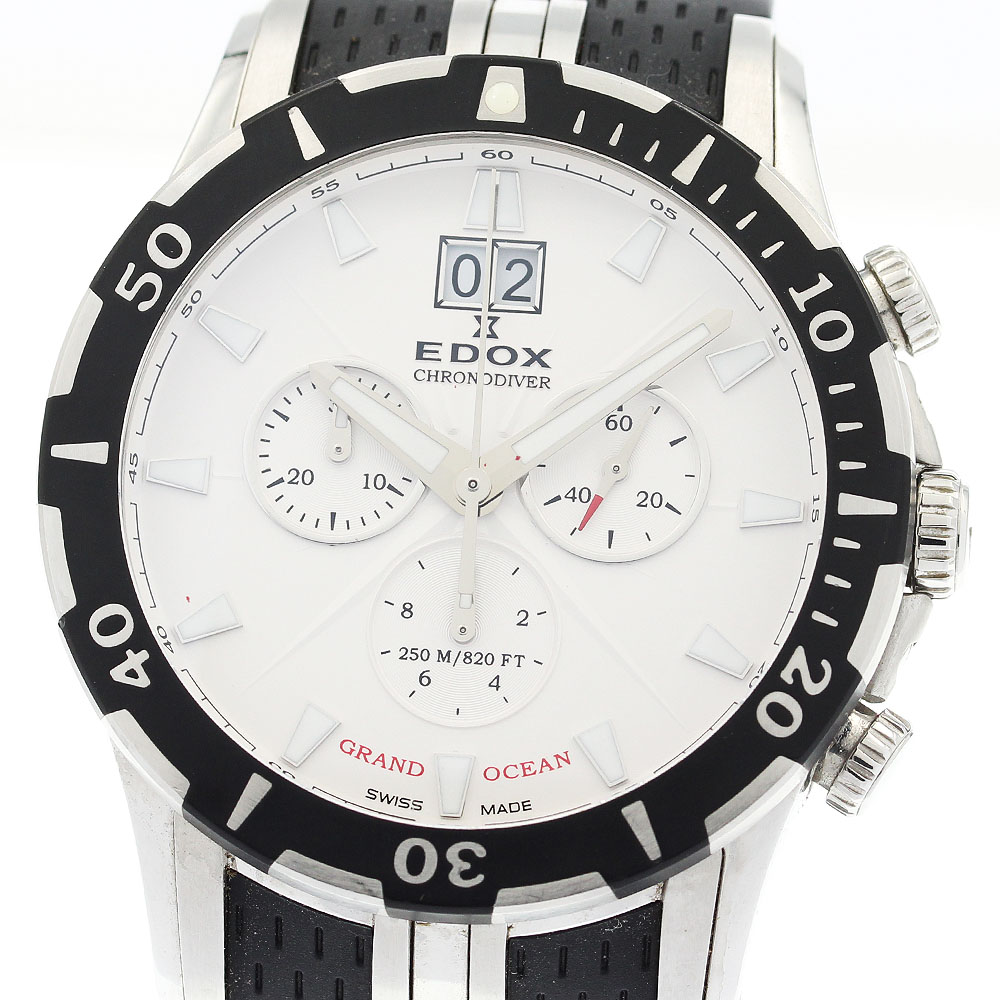 エドックス EDOX 10022 グランドオーシャン クロノグラフ ダイバー ビッグデイト クォーツ メンズ _917333【中古】