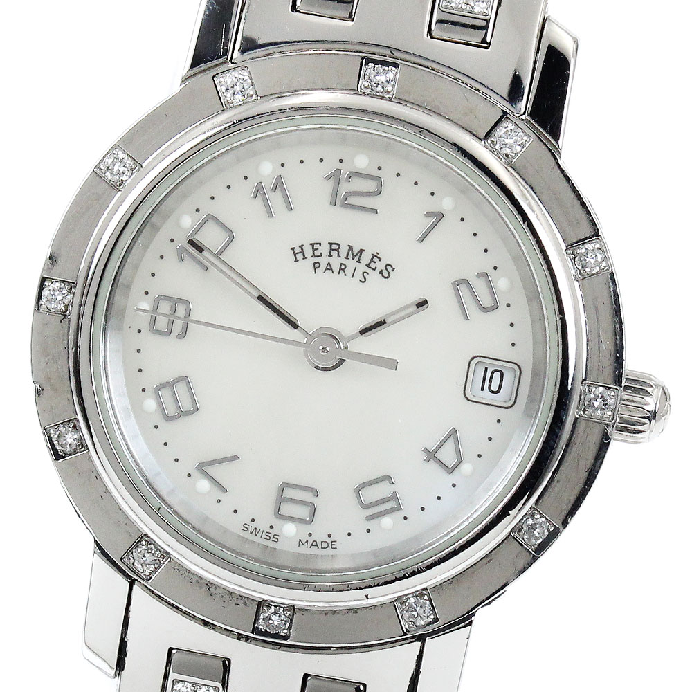 エルメス HERMES CL4.230 クリッパー ナクレ ベゼル 12P金剛石 石英 レディース 御墨付き付き添い人_917128【中古】