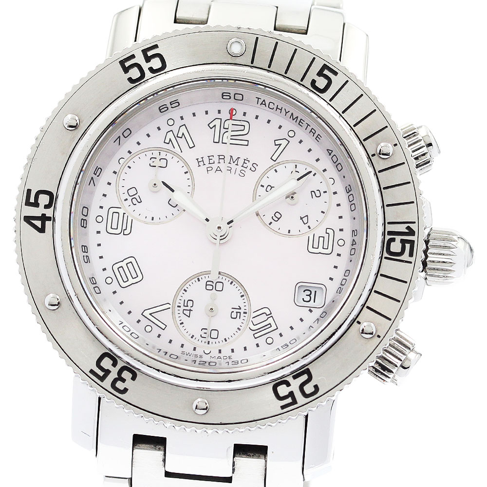 訳あり エルメス HERMES CL2.310 クリッパーダイバー クロノグラフ 石英 レディース 内箱・御墨付き付き添い人_917088【電子ボルト10】【中古】