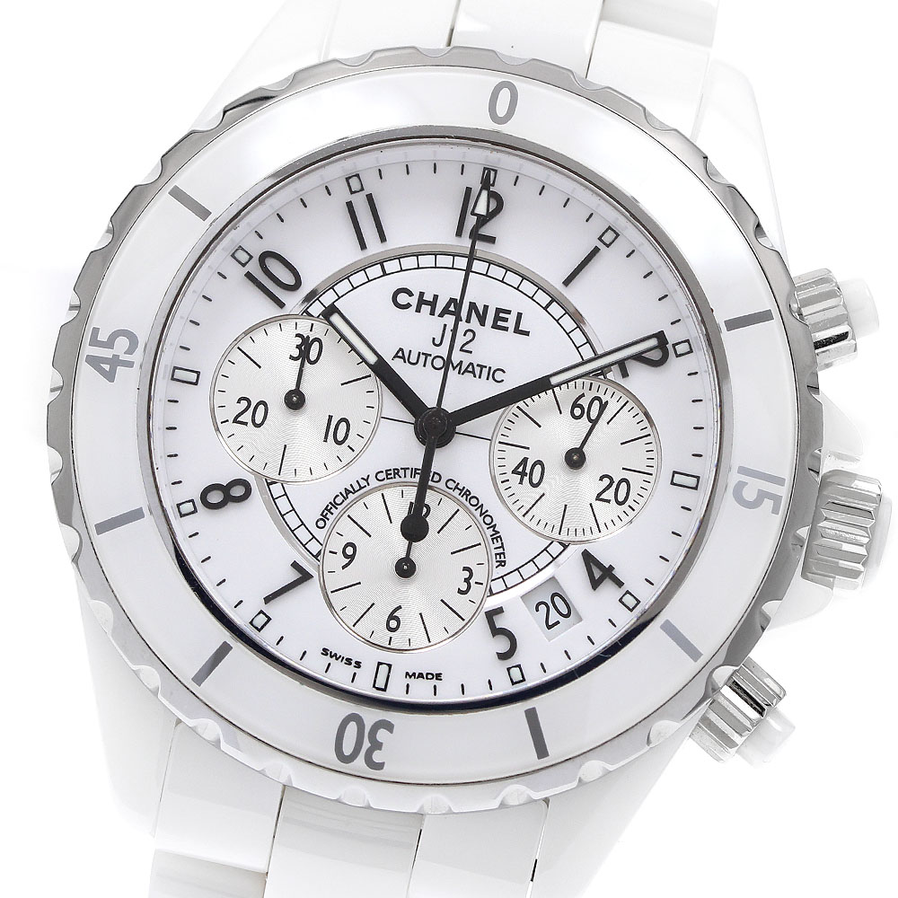 シャネル CHANEL H1007 J12 白セラミック デイト クロノグラフ 自動巻き メンズ _919156【中古】