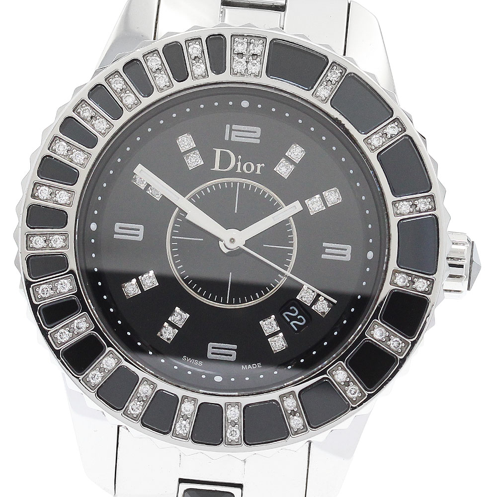 ディオール Dior CD113115 クリスタル ダイヤベゼル 16Pダイヤ クォーツ レディース _923063【中古】