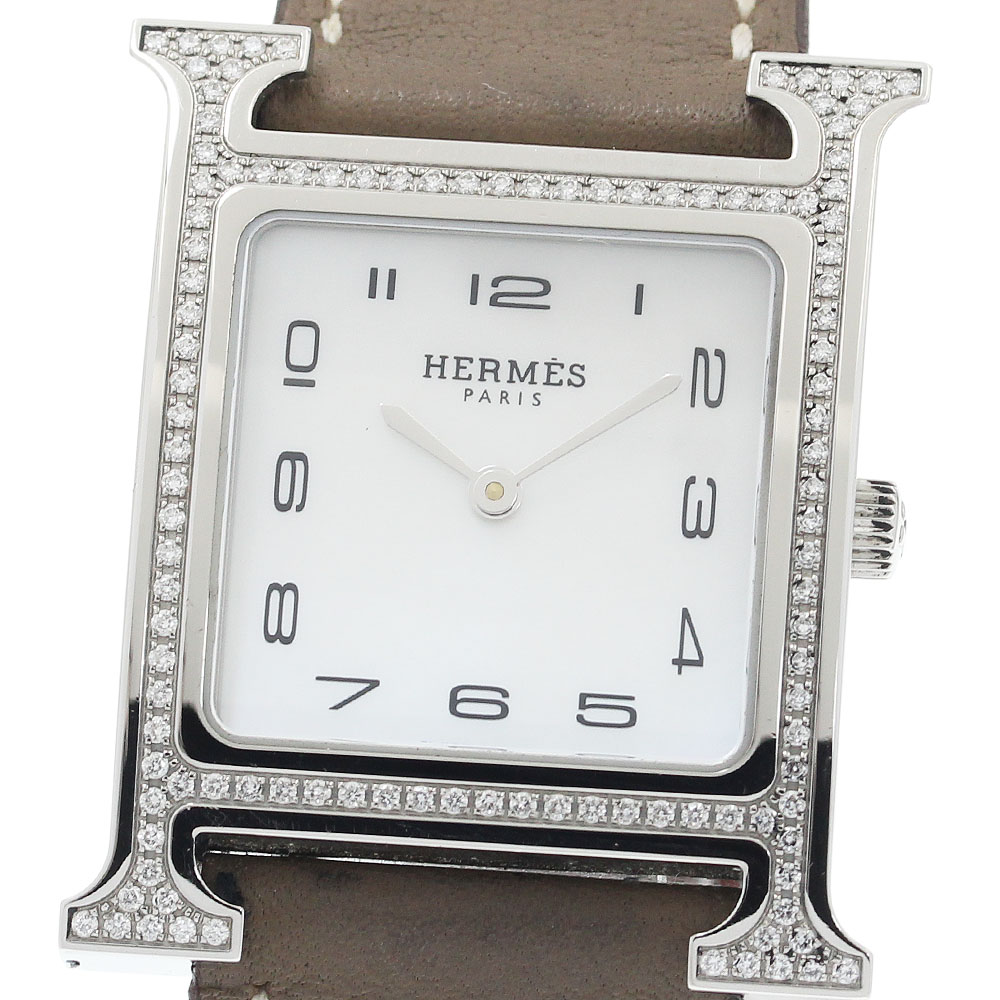 エルメス HERMES HH1.531 Hウォッチ ダイヤベゼル ホワイトシェルダイアル クォーツ レディース _930875【中古】