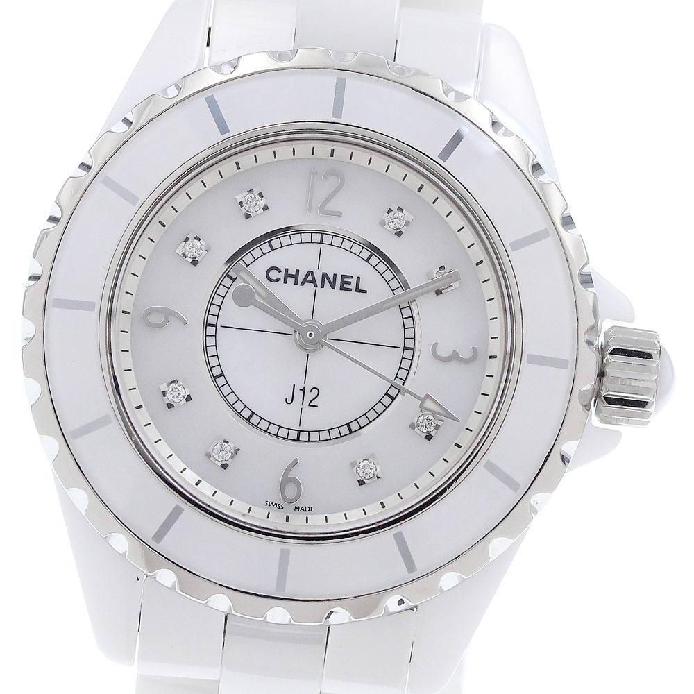 シャネル CHANEL H2422 J12 33ｍｍ 白セラミック 8Pダイヤ シェル文字盤 クォーツ レディース 良品 保証書付き_933064【中古】
