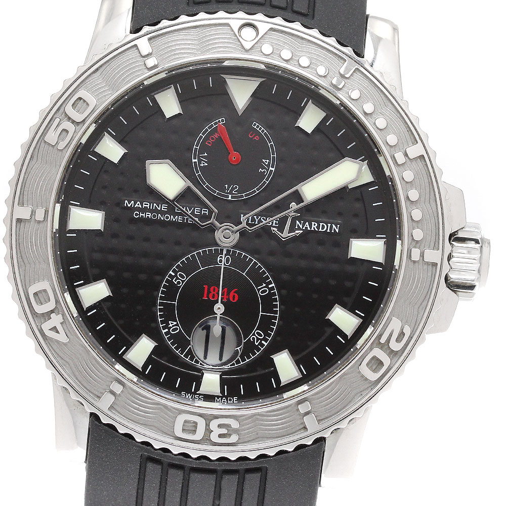 ユリス・ナルダン Ulysse Nardin 263-33 マキシ 米国海兵隊員 ダイバー クロノメーター 自動小銃一巻き メンズ 御墨付き付き添い人_935272【中古】 腕時計-メンズ腕時計