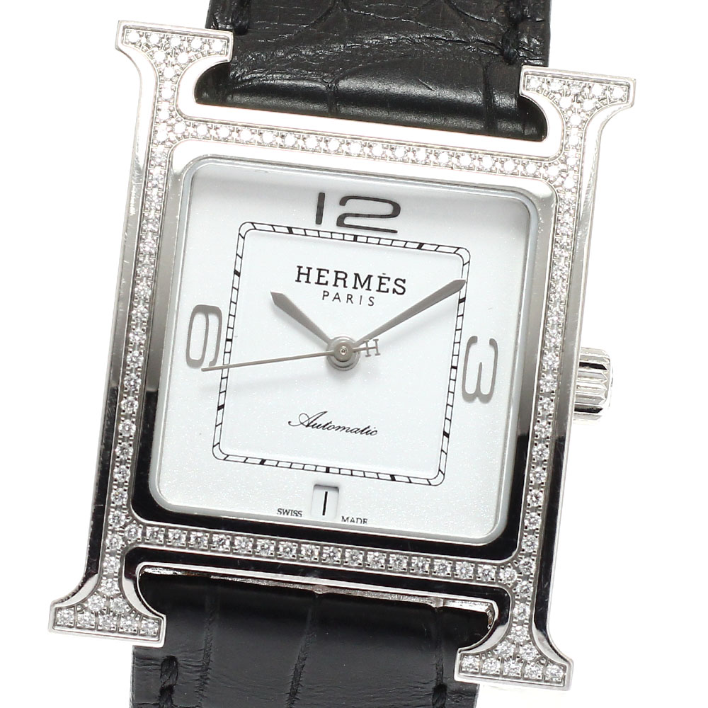 エルメス HERMES HH3.530 Hウォッチ ダイヤベゼル デイト 自動巻き レディース 箱・保証書付き_936348【中古】｜CLOSER