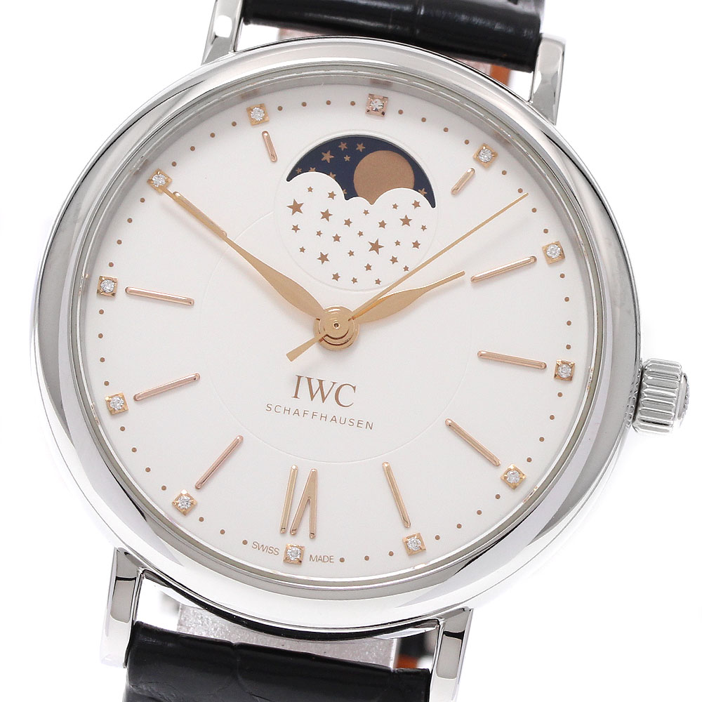 IWC SCHAFFHAUSEN IW459011 ポートフィノ ムーンフェイズ 12Pダイヤ 自動巻き メンズ 保証書付き_937494【中古】