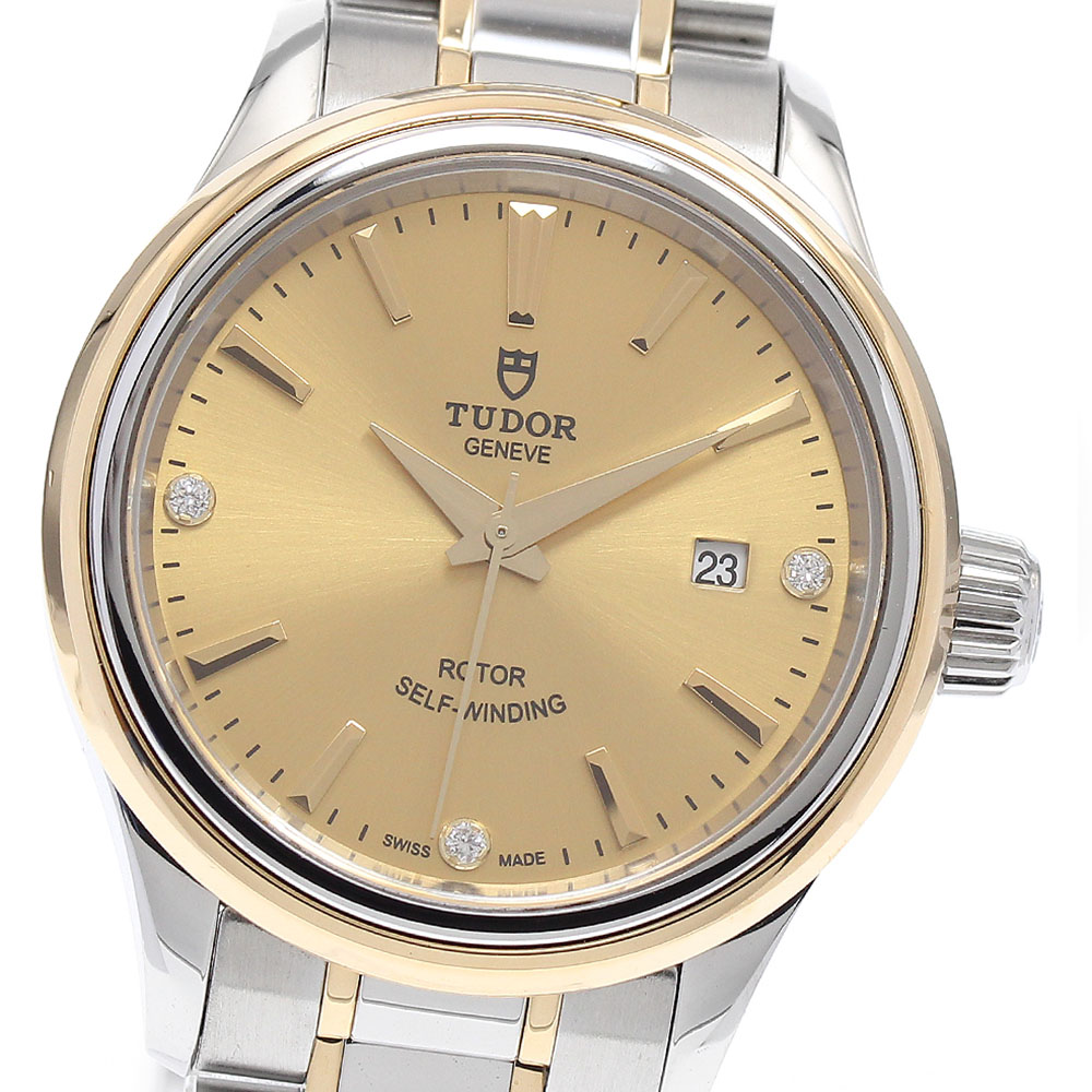 チュードル TUDOR 12103 表現スタイル 3P金剛石 YG二人組 自動小銃一巻き レディース 良品 御墨付き付き添い人_934239【中古】