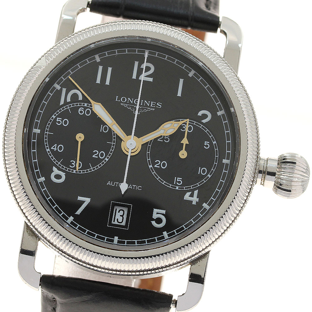 ロンジン LONGINES L2.783.4 ヘリテージ アヴィゲーション オーバーサイズクラウン デイト クロノグラフ 自動小銃一巻き メンズ _935168【中古】