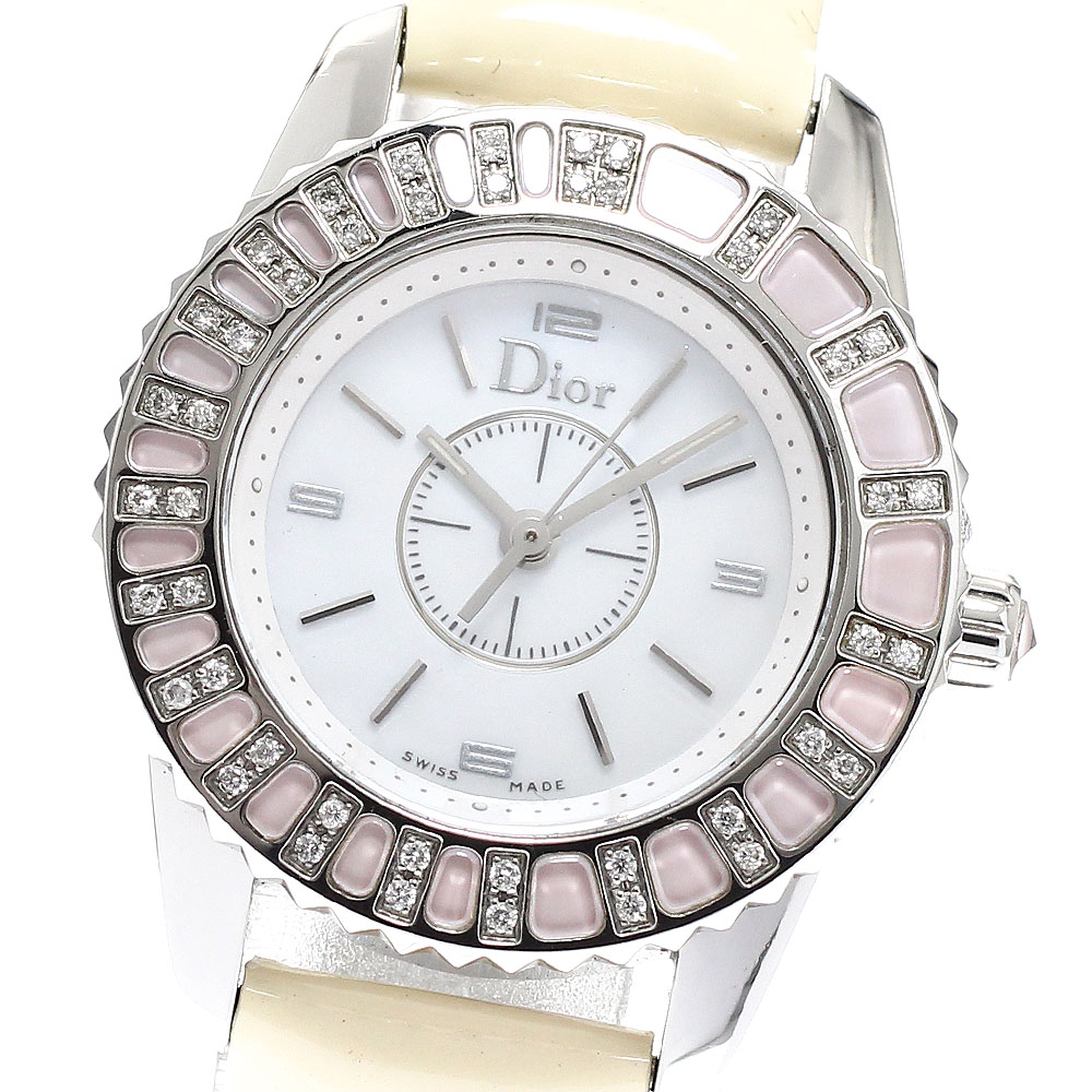 ディオール Christian Dior CD112111 水晶 ダイヤベゼル 石英 レディース 箱・御墨付き付き添い人_938551【中古】