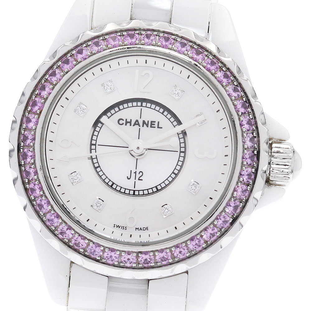 シャネル CHANEL H3243 J12 8Pダイヤ ピンクサファイアベゼル クォーツ レディース _939181【中古】
