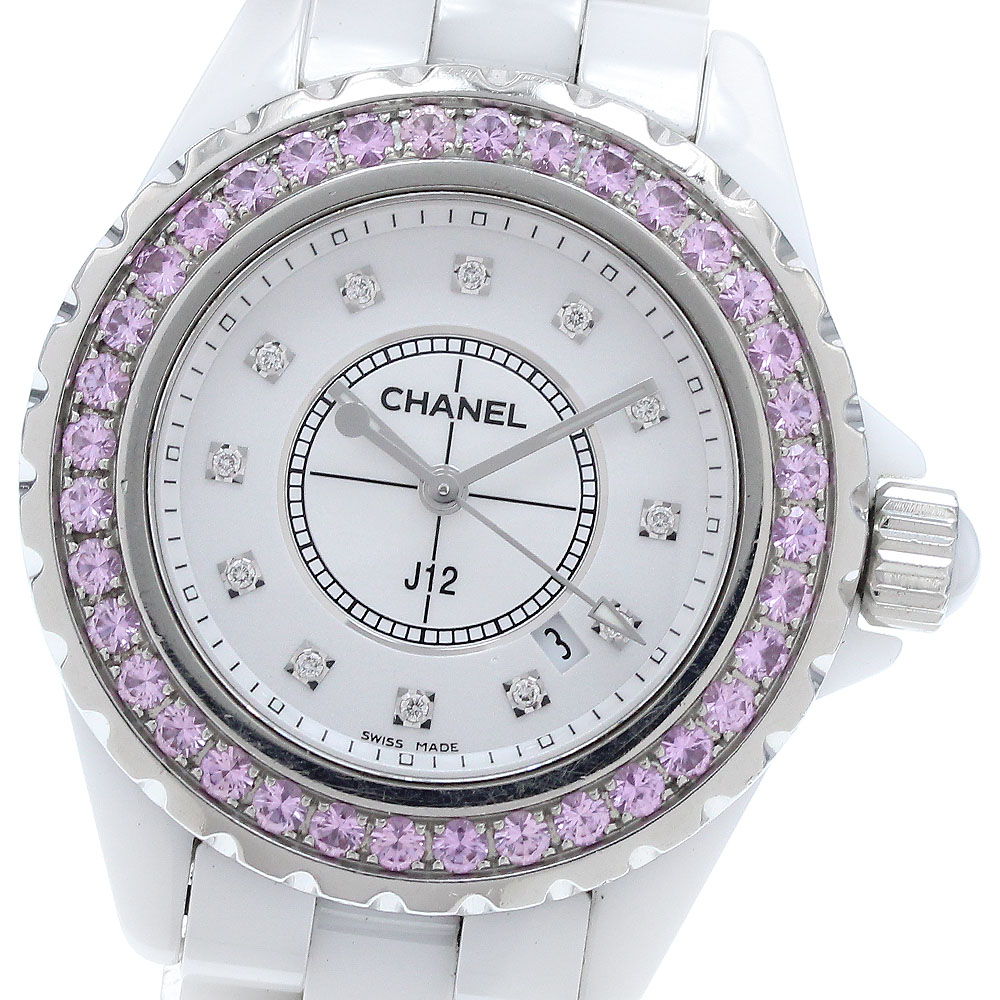 シャネル CHANEL H2010 J12 ピンクサファイアベゼル 12Pダイヤ クォーツ レディース _936176【中古】