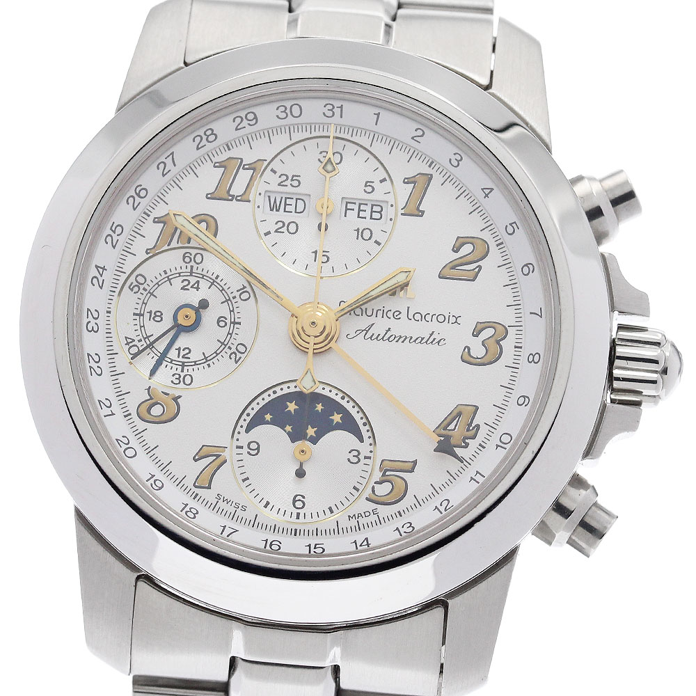 モーリスラクロア MAURICE LACROIX 02736 クロネオ ムーンフェイズ トリプルカレンダー 自動巻き メンズ 良品 保証書付き_941169【中古】