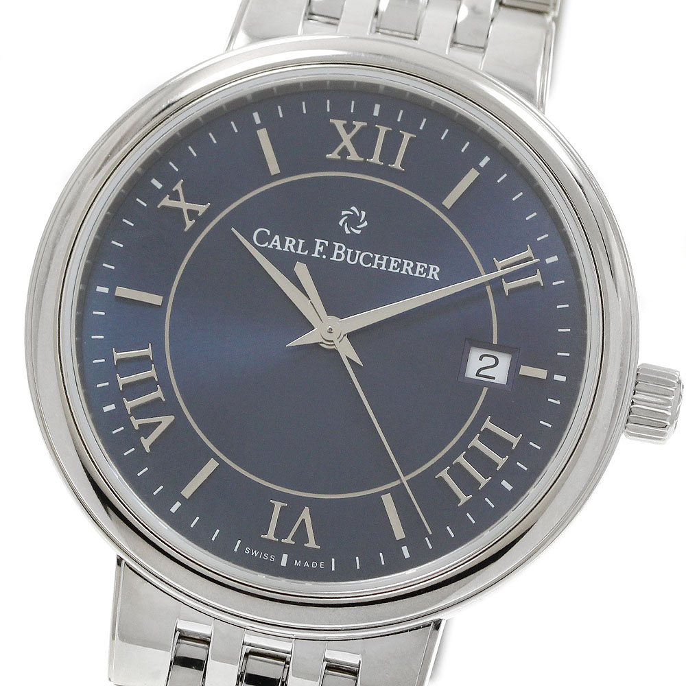 長い巻き毛 F.ブヘラ CARL F.BUCHERER 00.10314.08.55.21 アダマビ デイト 自動小銃一巻き メンズ 良品 御墨付き付き添い人_942681【中古】