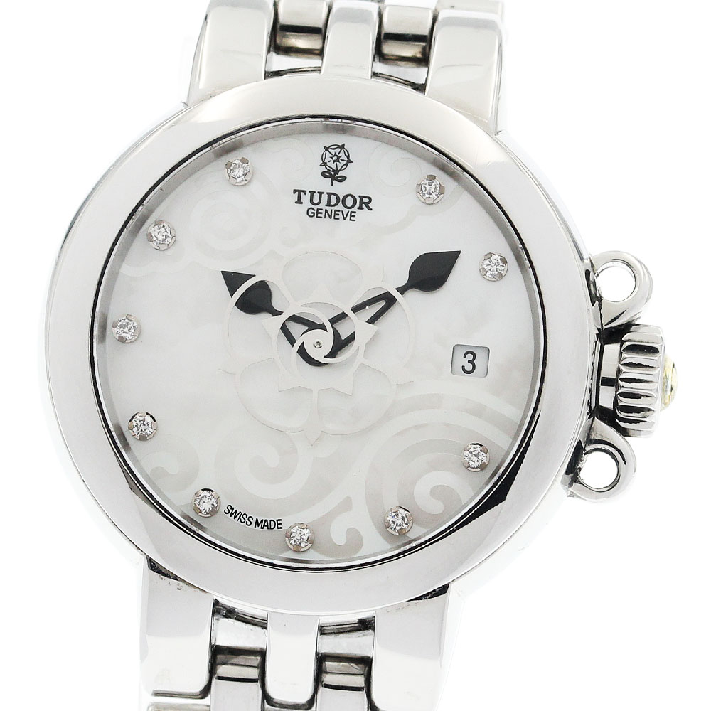 チュードル TUDOR 35100 クレア ドゥ ローズ デイト 10Pダイヤモンド 自動巻き レディース _942698【中古】